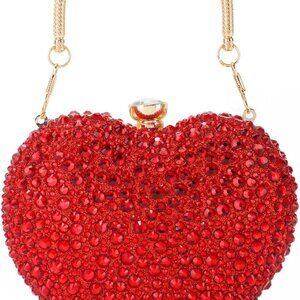 Mini Heart Shaped Purse,Valentines Purses and Handbags,Rhinestone Evening Purse